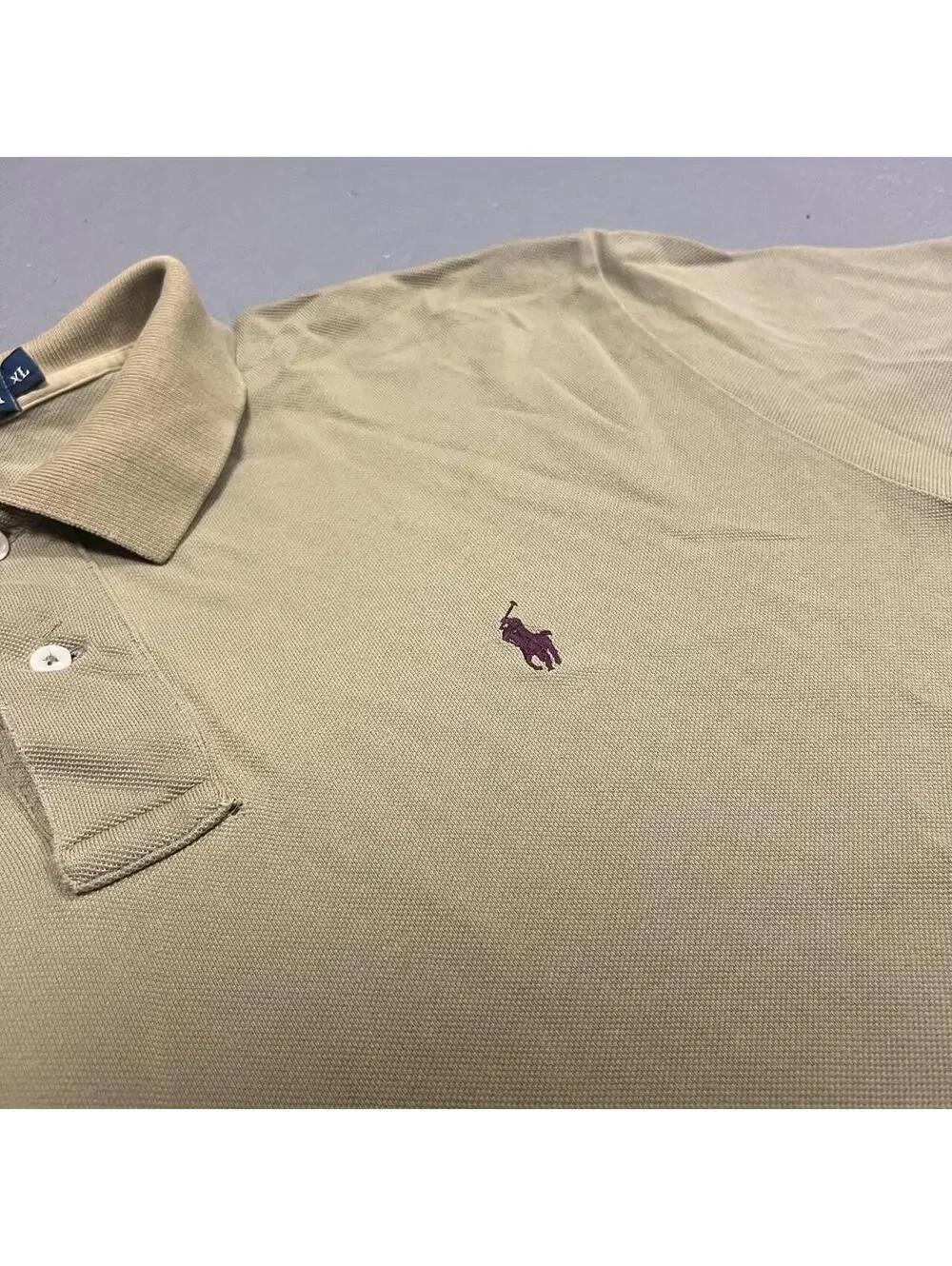 Vintage 90s Polo Ralph Lauren Khaki Green Red Pony Polo Shirt